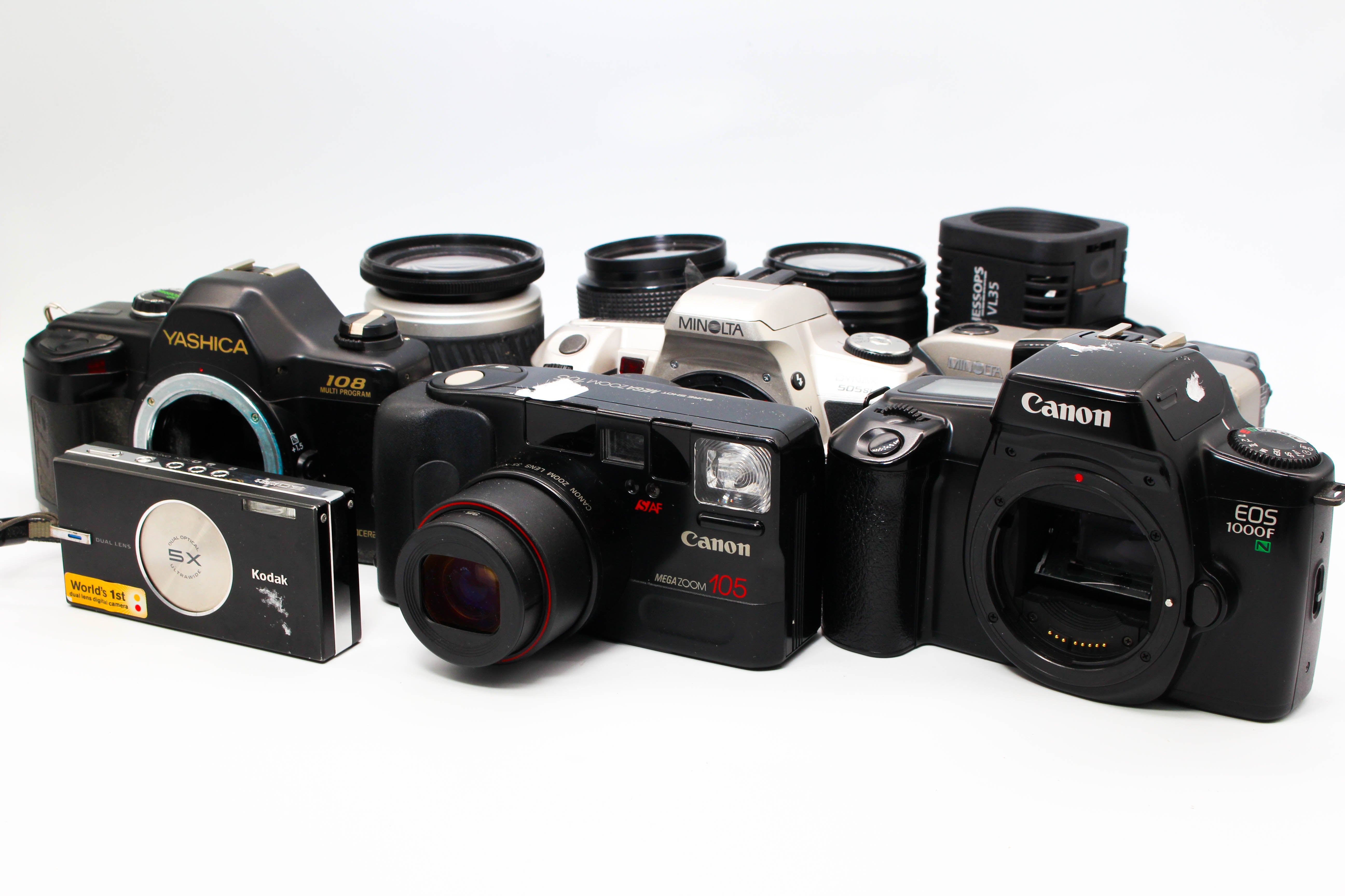 Assorted Faulty Canon 35mm Film Analog Photo Cameras Inc. Canon Megazoom 105 EOS 1000F