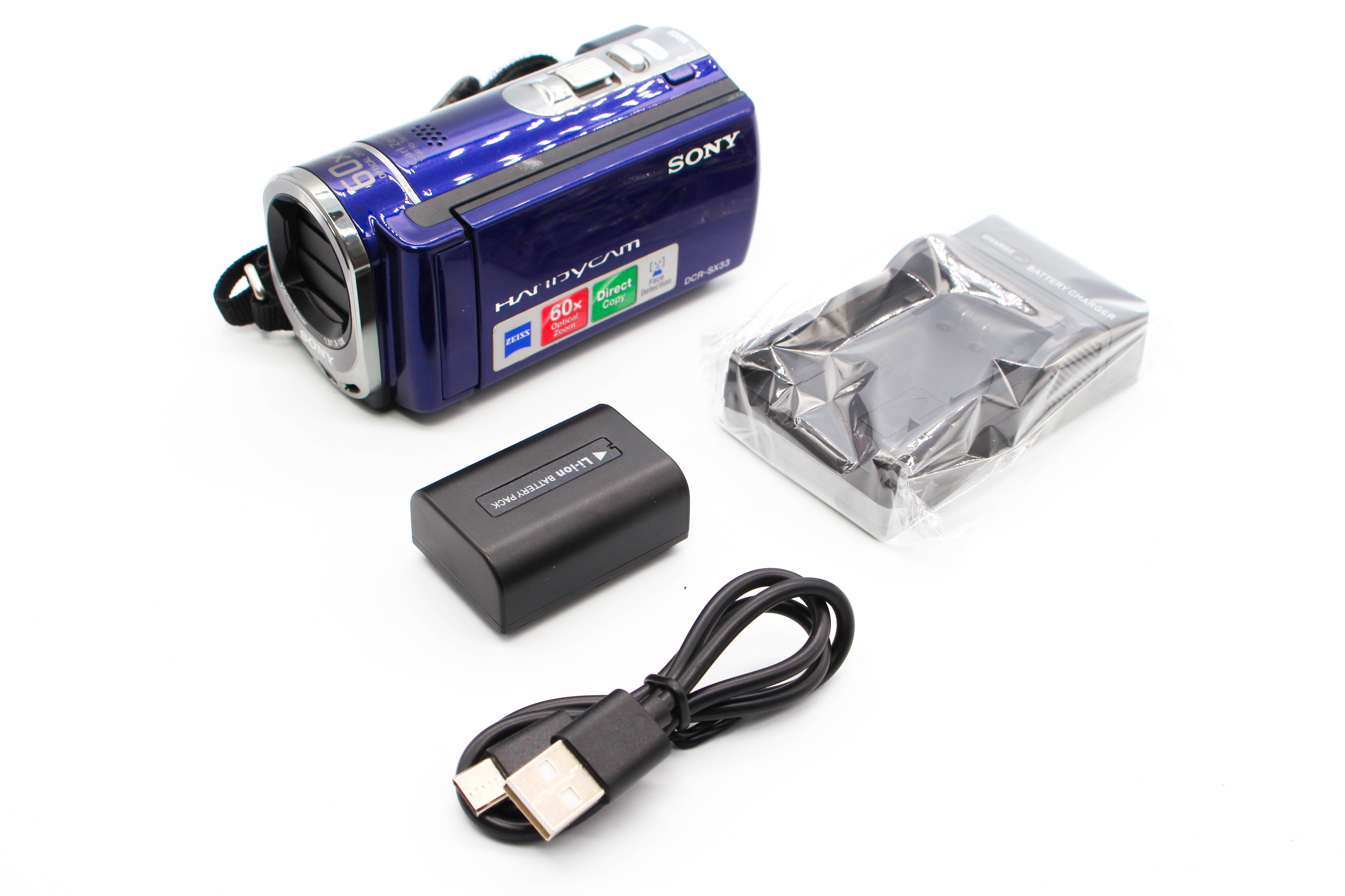 Sony DCR-SX33E SD Card HD Digital Video Handycam Camcorder Camera (Blue) - Tested Bundle Good