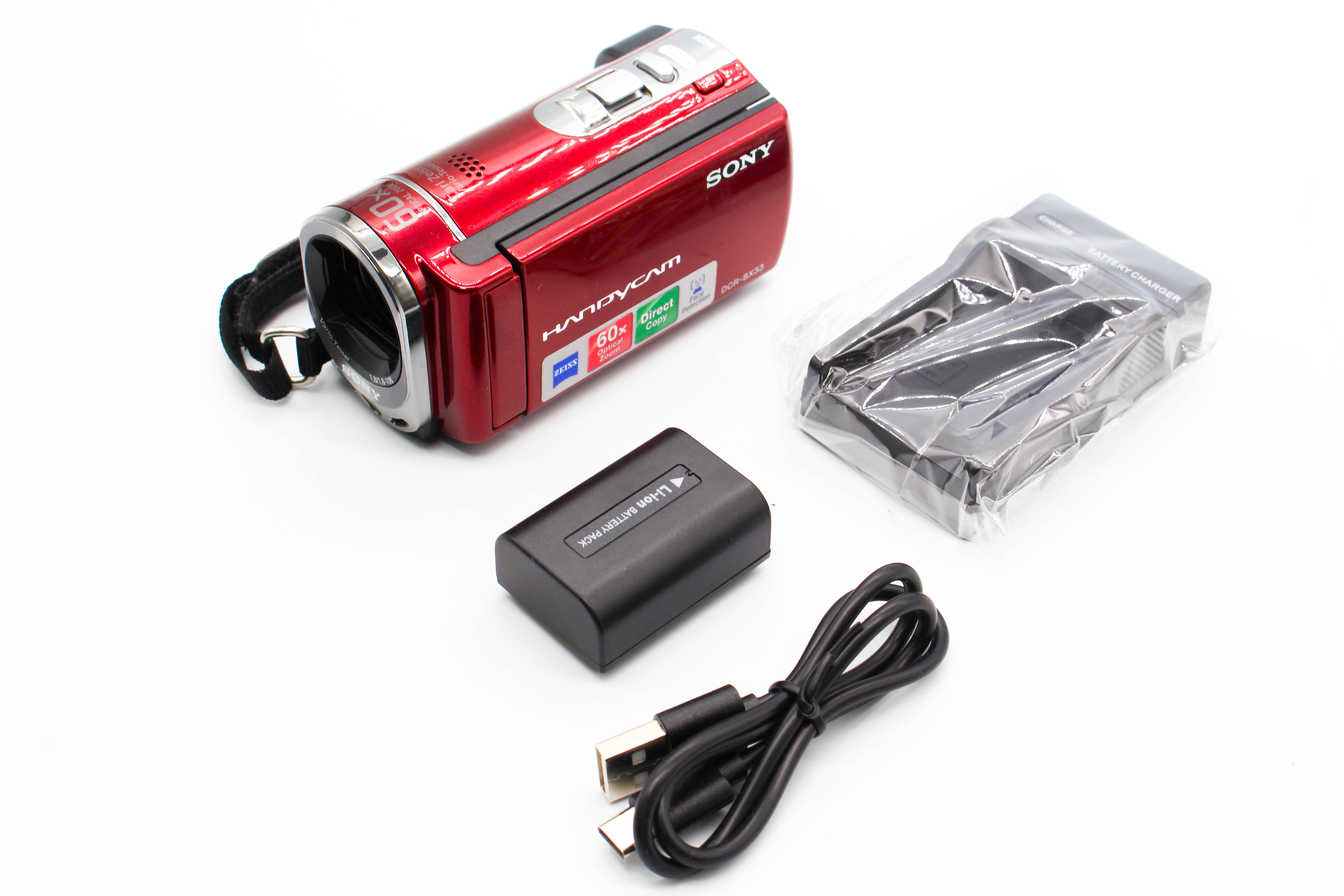 Sony DCR-SX33E SD Card HD Digital Video Handycam Camcorder Camera (Red) - Tested Bundle Excellent