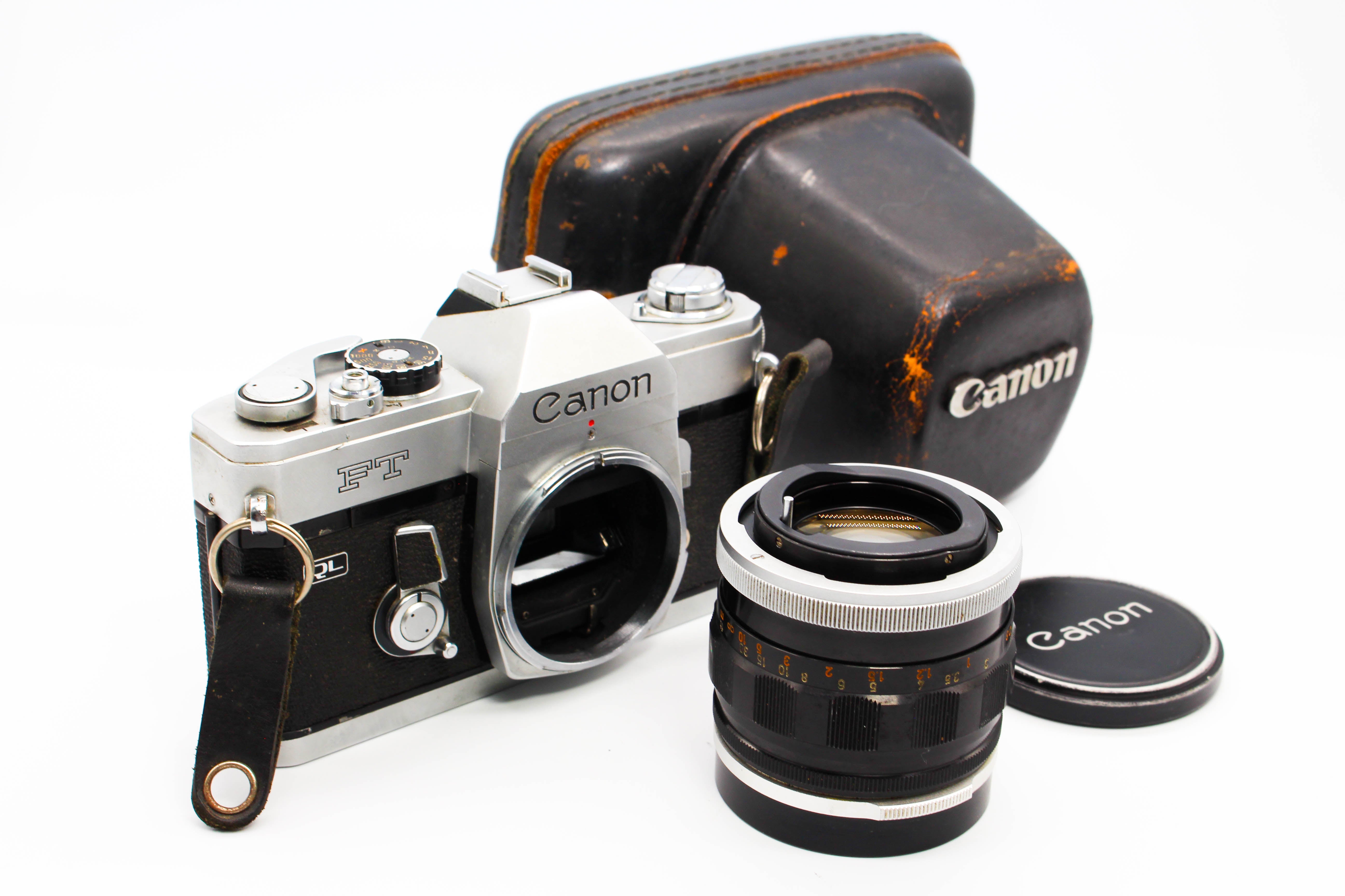 Canon FT QL SLR 35mm Film Photo Camera with 58mm f/1.2 Lens - Tested Bundle Good