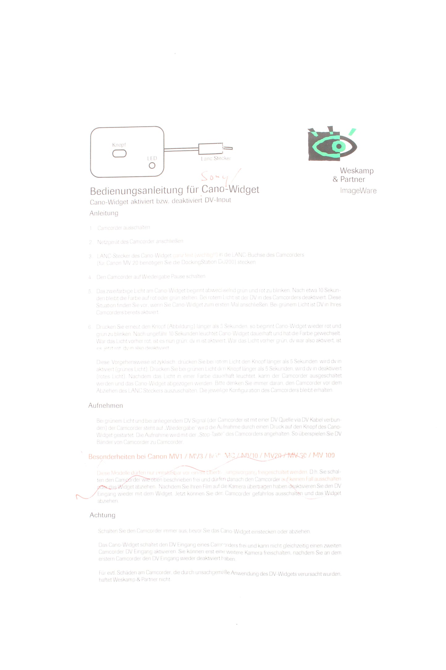 DV-IN Enabler Lanc Control Cano-Widget for Sony Camcorders
