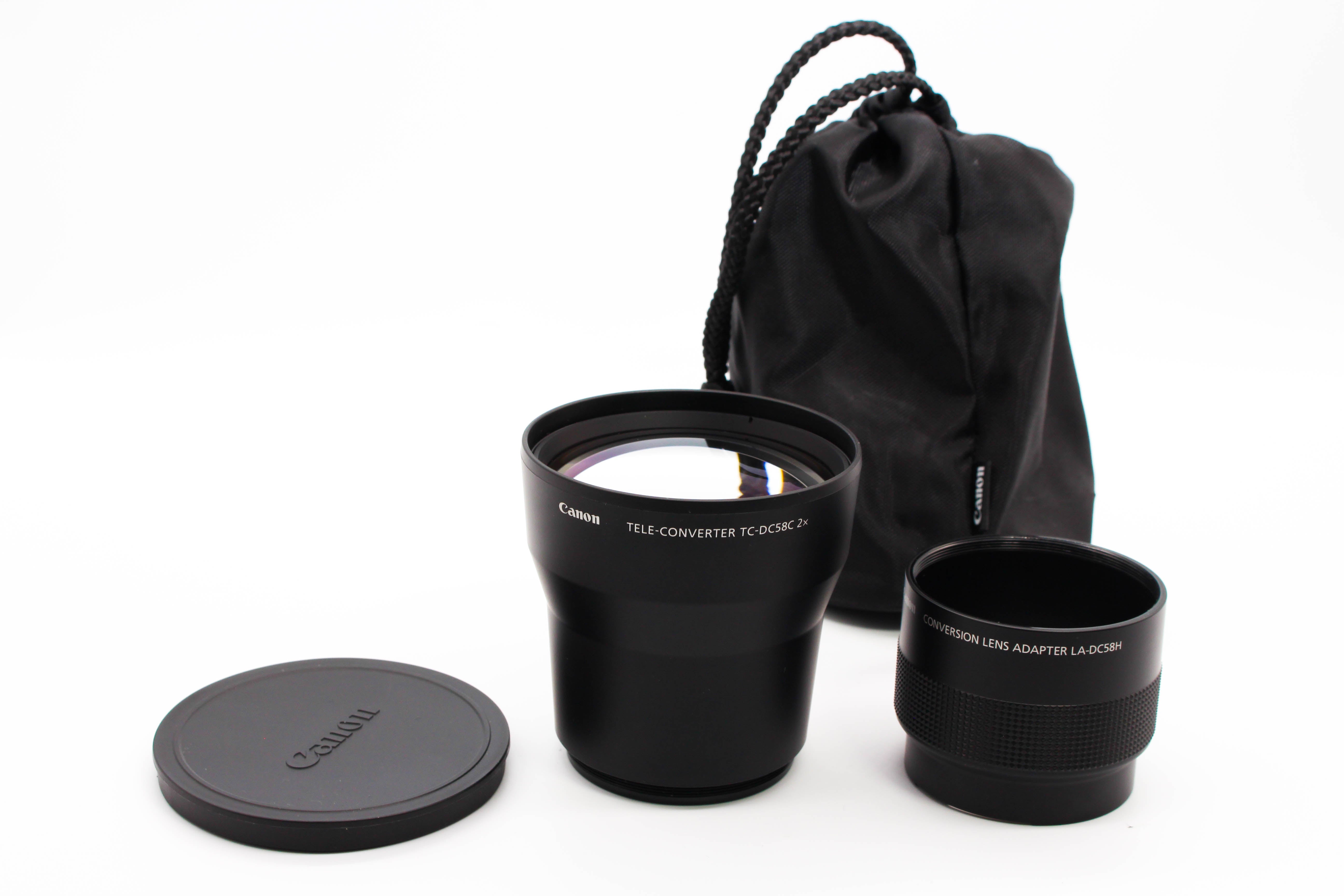 Canon TC-DC58X 2.0X 58mm Tele-Converter Lens With LA-DC58H Adapter For Camcorders Camera - Tested Excellent