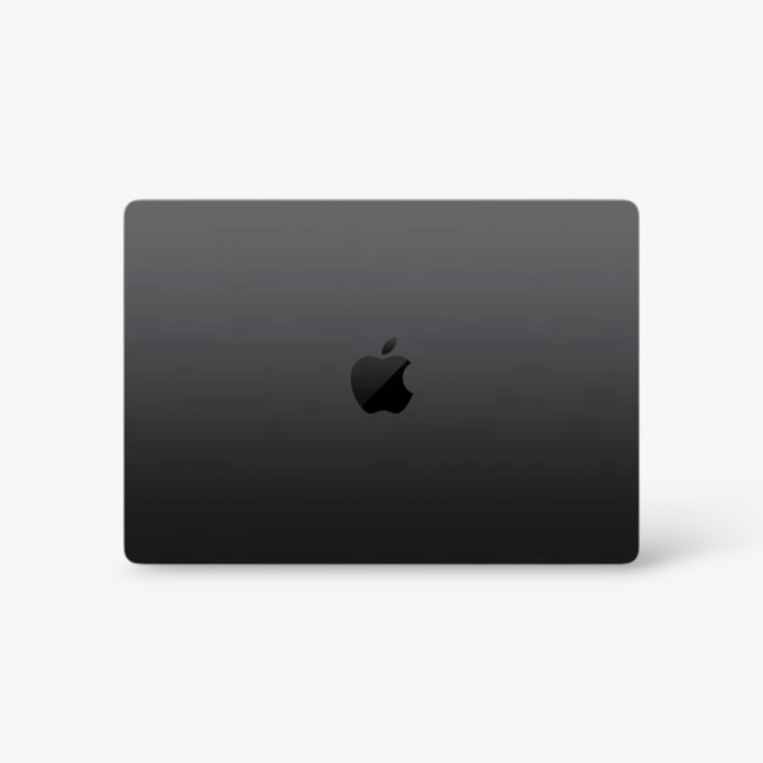 Space grey laptop on a white studio background