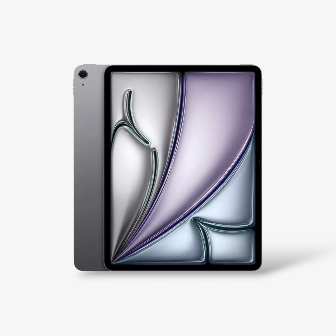 Space grey tablet on a white studio background