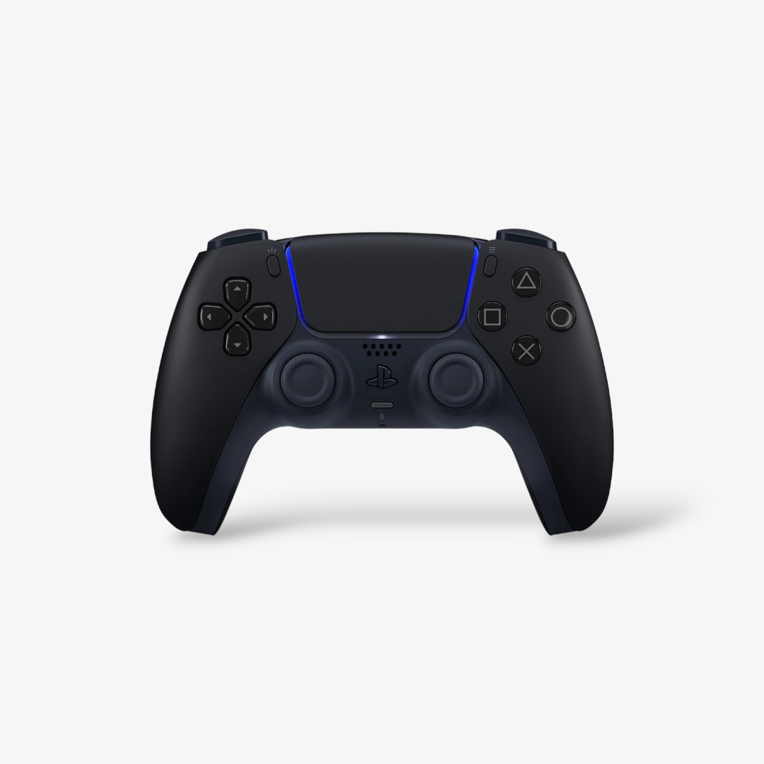 Black games controller on a white studio background