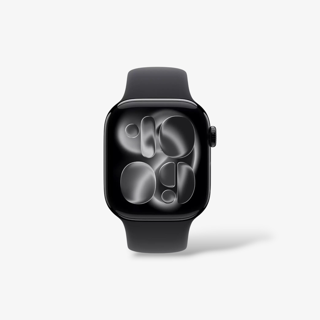 Black smartwatch on a white studio background