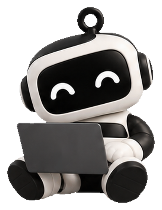 SDS mascot sitting with a laptop