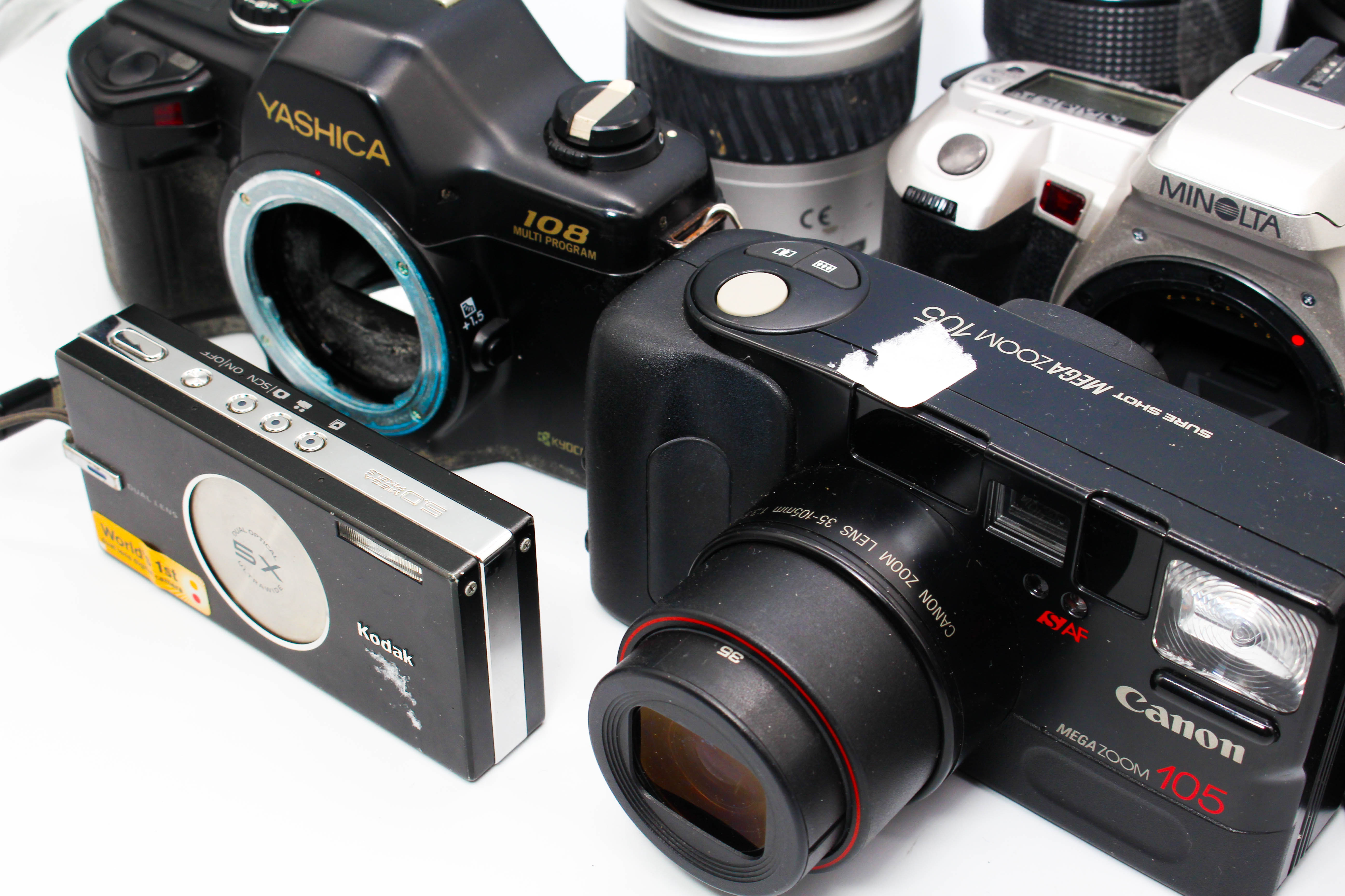 Assorted Faulty Canon 35mm Film Analog Photo Cameras Inc. Canon Megazoom 105 EOS 1000F