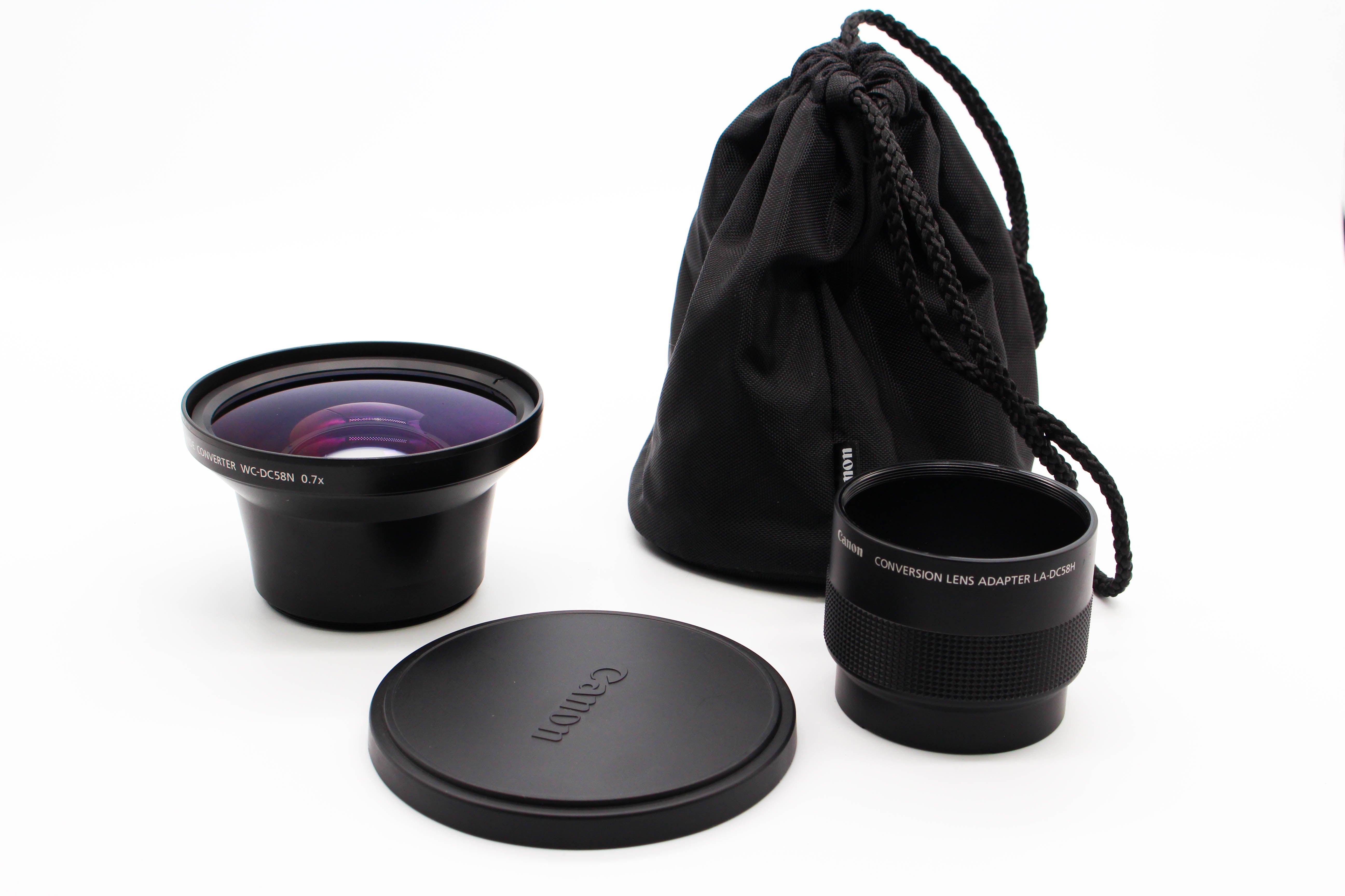 Canon WC-DC58N 0.7X 58mm Wide Converter Lens With LA-DC58H Adapter For Camcorders Camera - Tested Excellent
