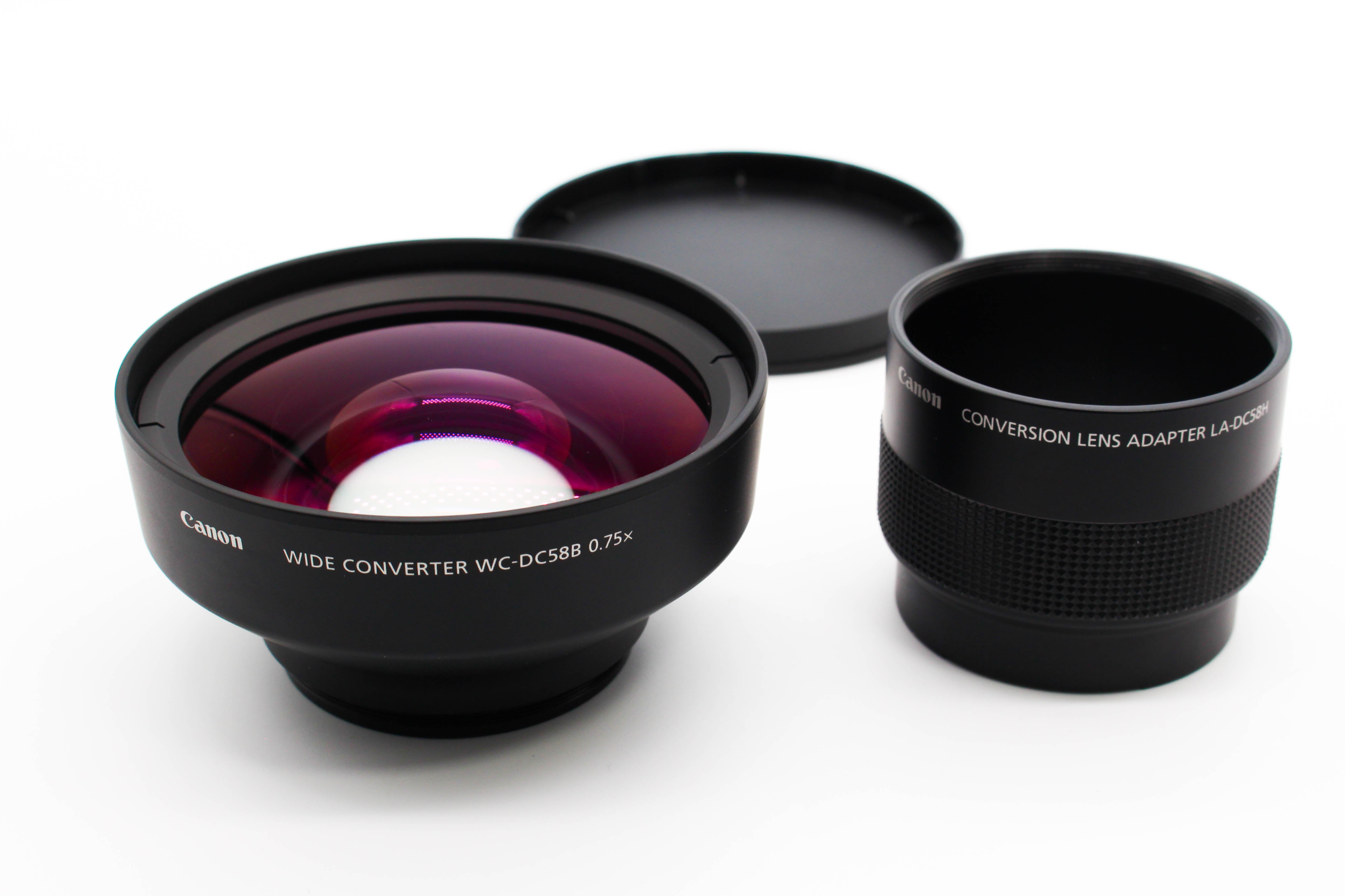 Canon WC-DC58B 0.75X 58mm Wide Converter Lens With LA-DC58H Adapter For Camcorders Camera - Tested Excellent
