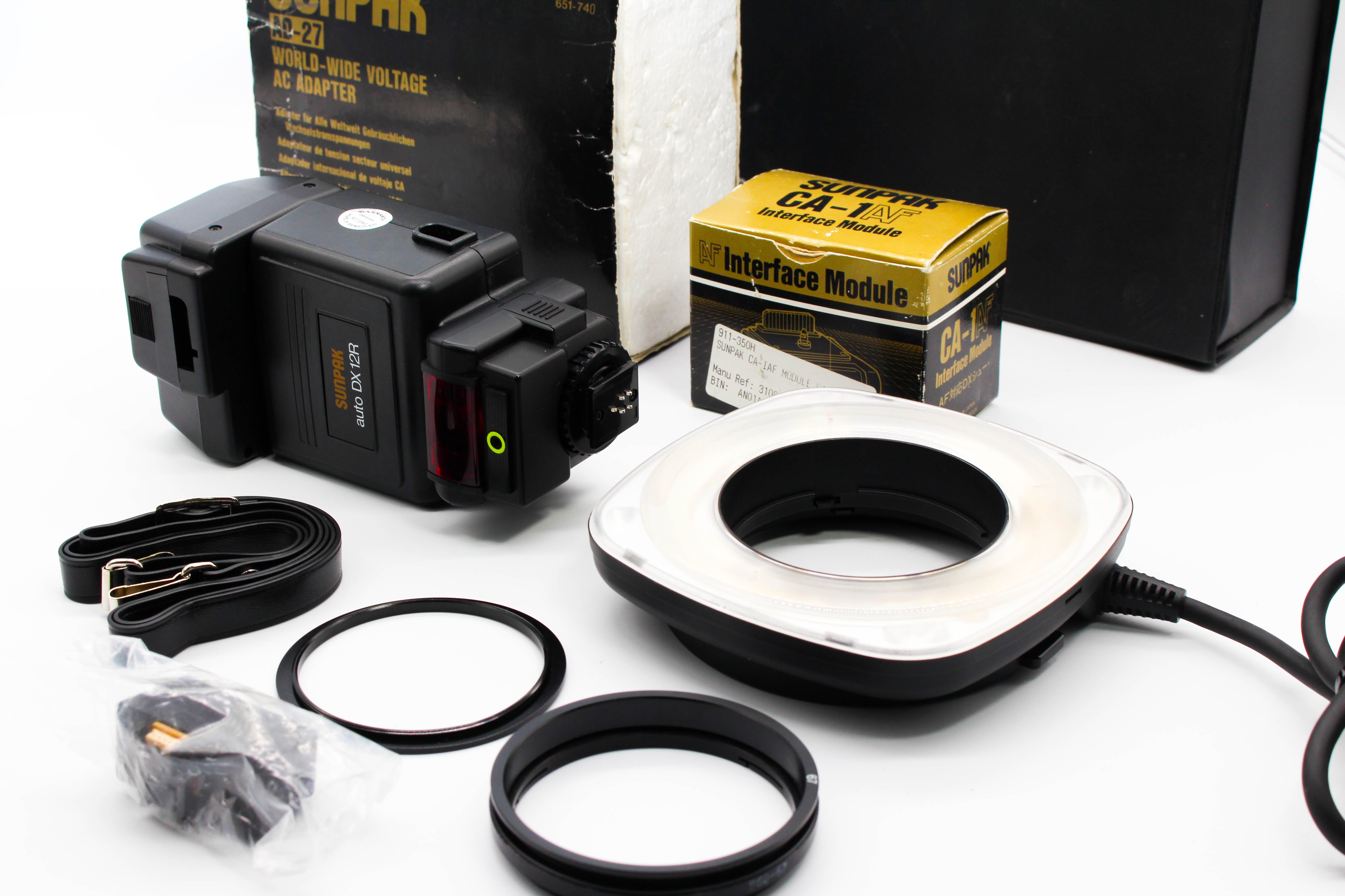Sunpak Auto DX 12R Electronic Flash and Ring Kit For Vintage Film Photo Cameras - Tested Excellent